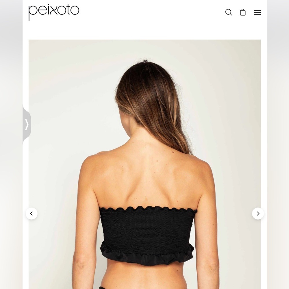 Peixoto Elsa Bikini Top/Tube Top in Black, Smocked Lace front with grommet, Sz S - Picture 2 of 10